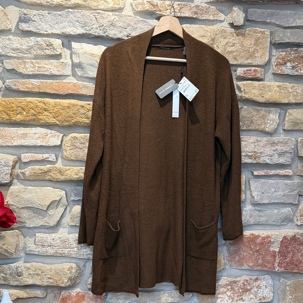 T Tahari Chocolate Brown Open Front Cardigan